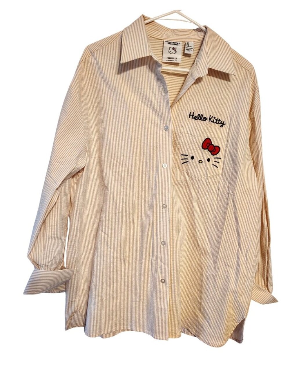 Hello Kitty and Friends Medium Yellow & White Striped Button Down Blouse Shirt